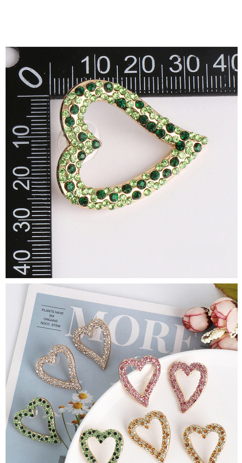 Fashion Color Diamond Symmetric Heart Pierced Earrings,Stud Earrings
