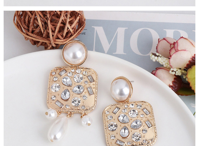 Fashion Color Geometric Diamond Pearl Earrings,Drop Earrings