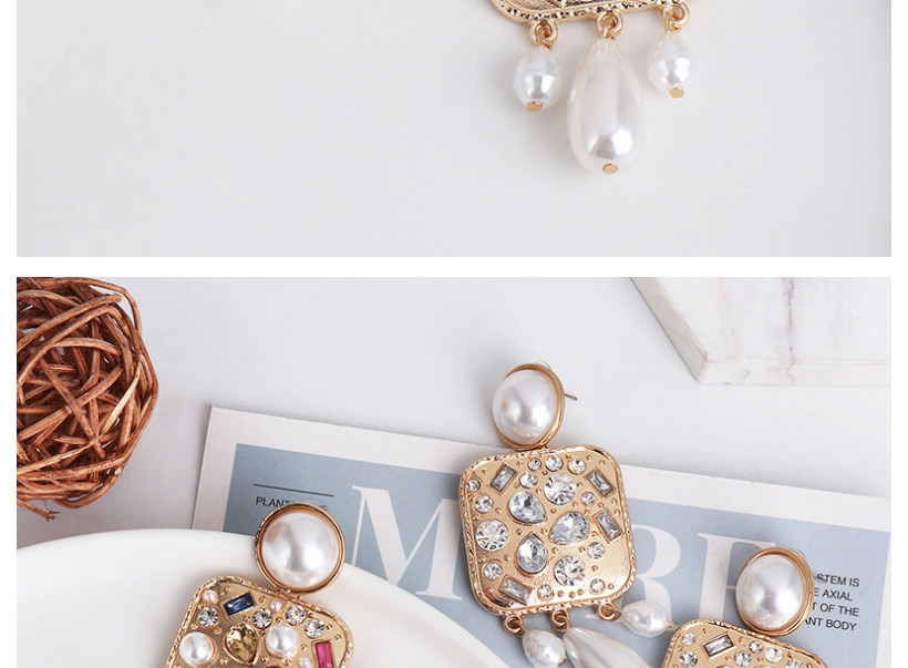 Fashion White Geometric Diamond Pearl Earrings,Drop Earrings
