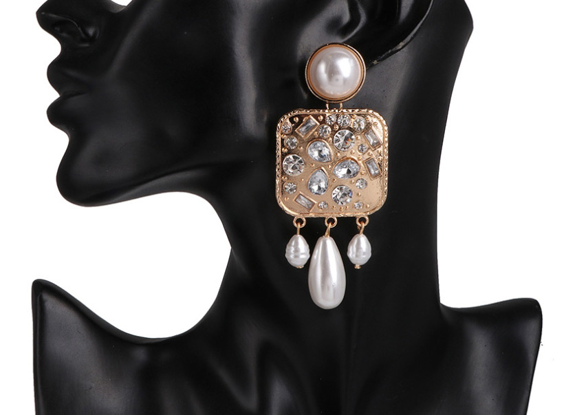 Fashion White Geometric Diamond Pearl Earrings,Drop Earrings