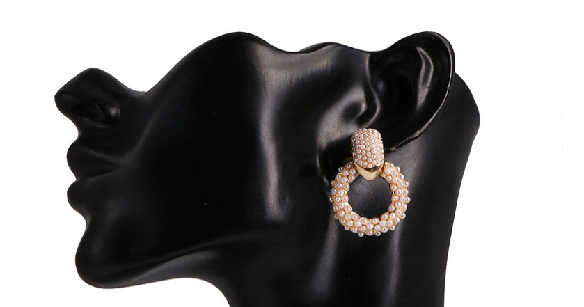 Fashion Golden Geometric Pearl Round Cutout Earrings,Drop Earrings