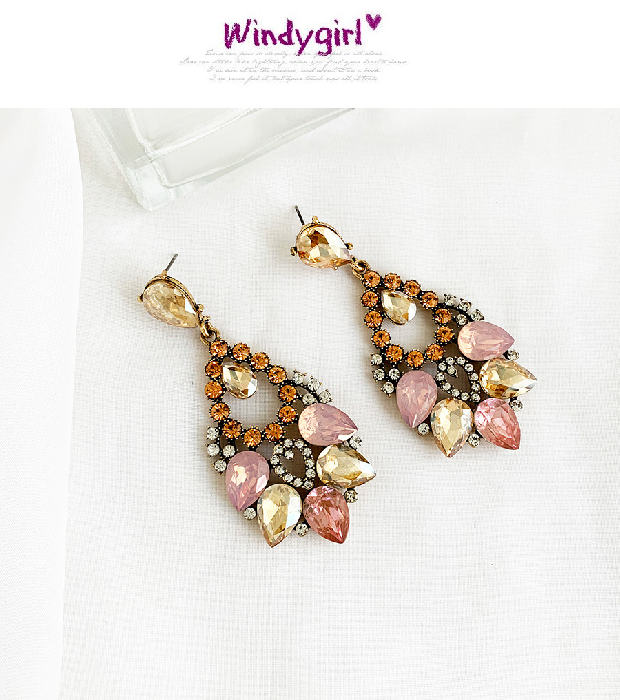 Fashion Pink Alloy Stud Earrings With Diamonds,Drop Earrings