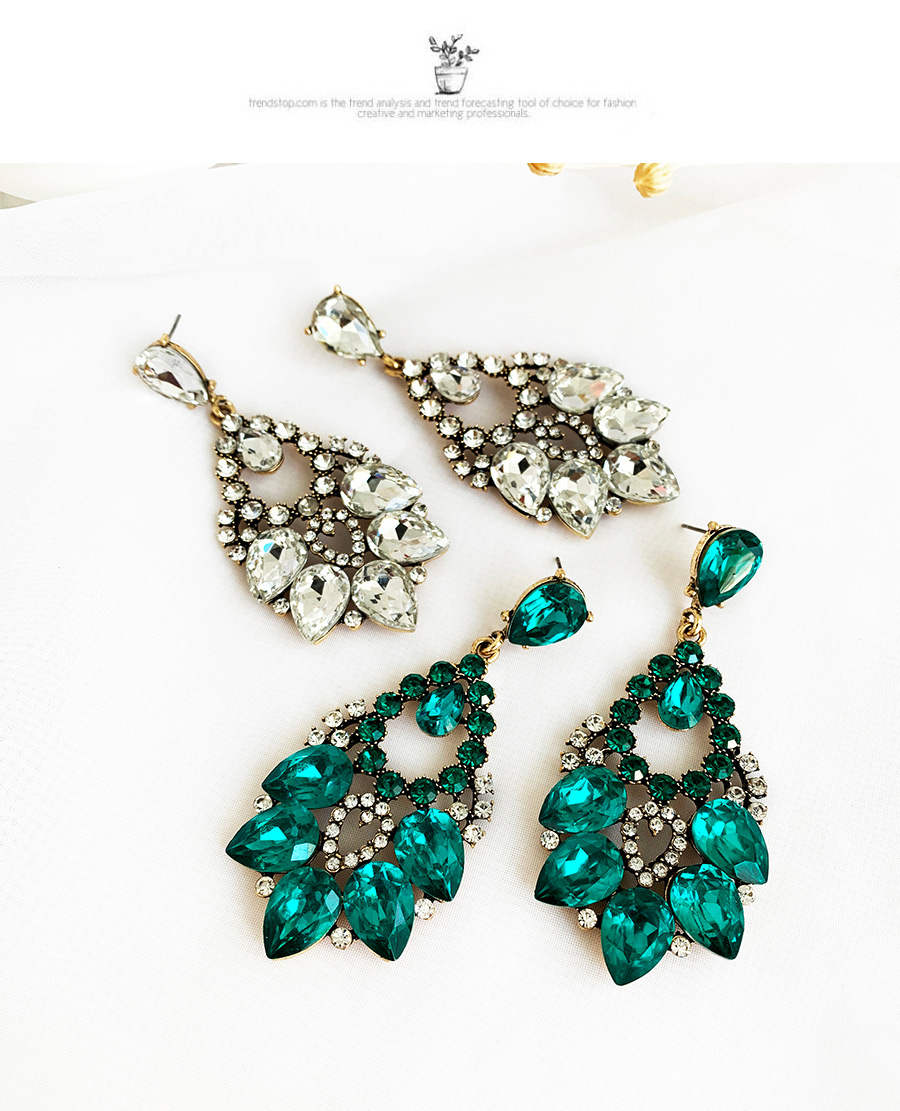 Fashion Green Alloy Stud Earrings With Diamonds,Drop Earrings