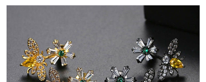 Fashion Golden Diamond Flower Bee Earrings,Earrings
