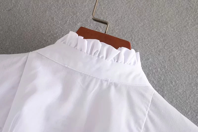 Fashion White Ruffled Poplin Long Sleeve Shirt,Blouses