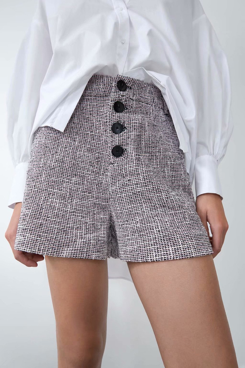 Fashion Khaki Tweed Buckle Shorts,Shorts
