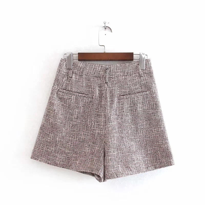 Fashion Khaki Tweed Buckle Shorts,Shorts