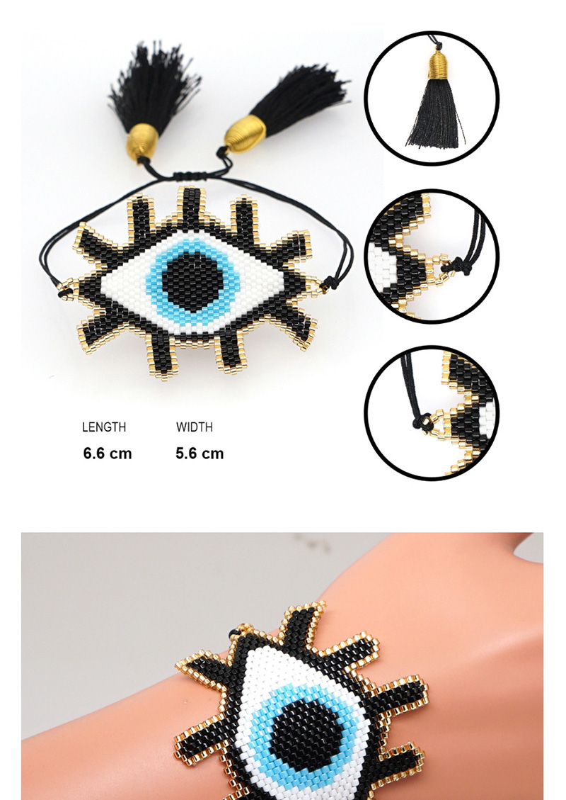 Fashion Black And White Rice Beads Woven Contrast Eyelash Eye Tassel Bracelet,Beaded Bracelet