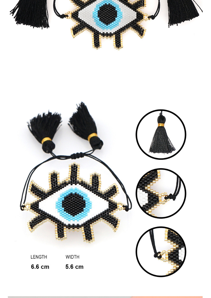 Fashion Black And White Rice Beads Woven Contrast Eyelash Eye Tassel Bracelet,Beaded Bracelet