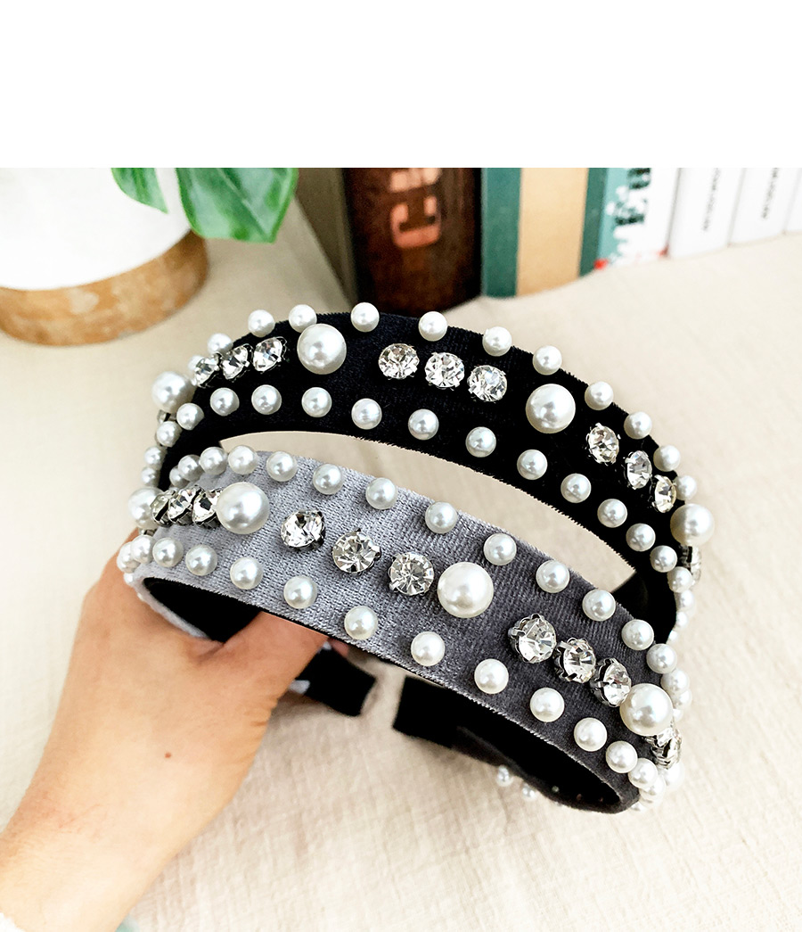 Fashion Black Gold And Velvet Headband With Pearl And Diamonds,Head Band