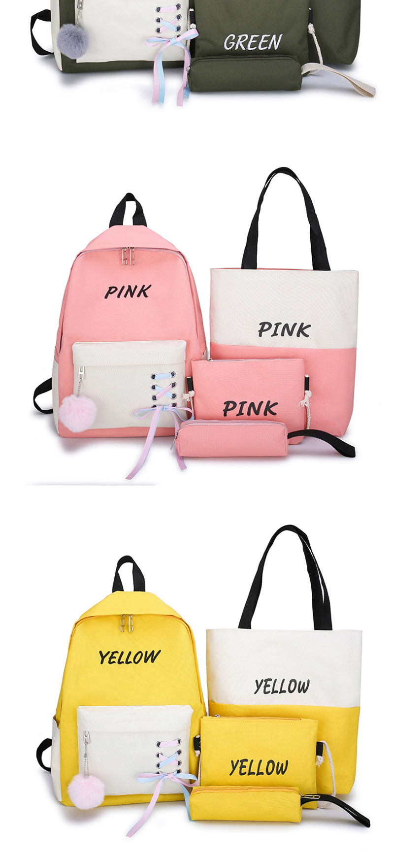 Fashion Pink Contrast Four-piece Backpack With Contrast Straps,Backpack