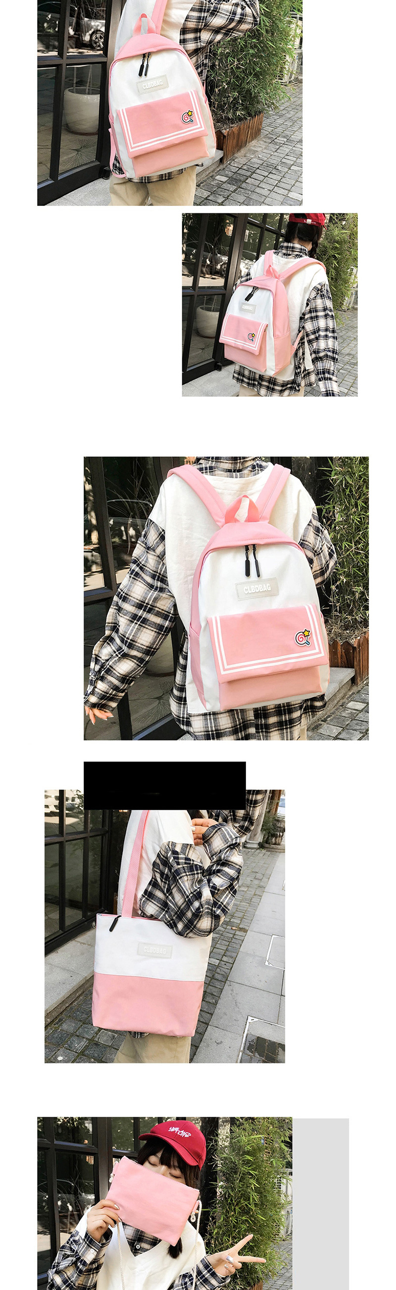Fashion Black Three-piece Backpack With Stitched Contrast Stripes,Backpack