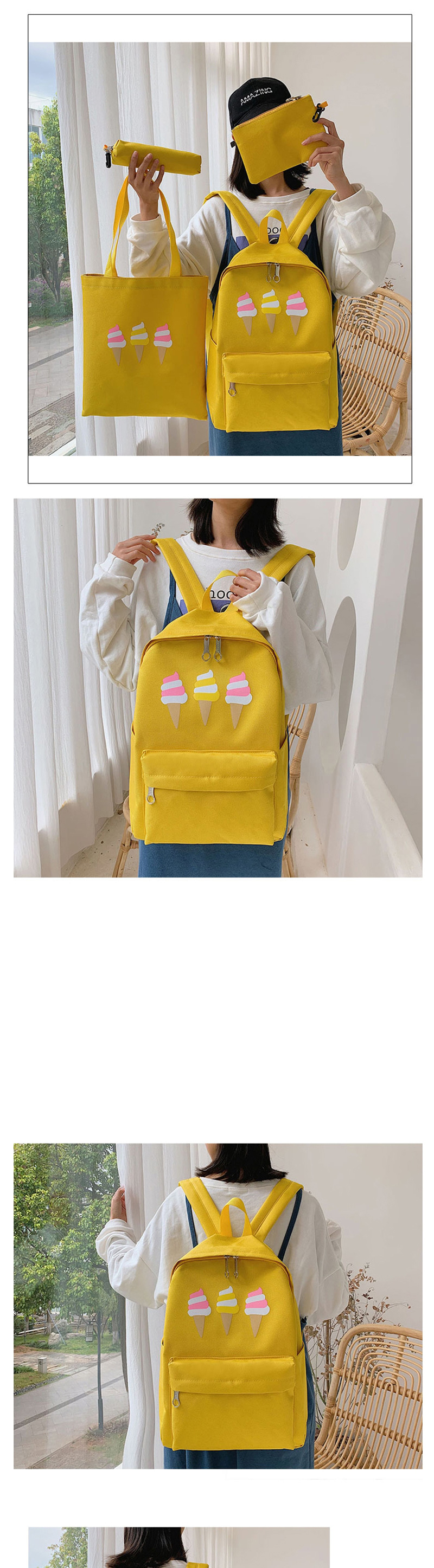 Fashion Gray Ice Cream Print Backpack Four-piece,Backpack