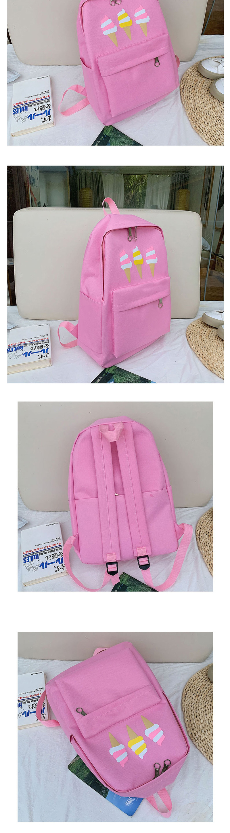 Fashion Pink Ice Cream Print Backpack Four-piece,Backpack