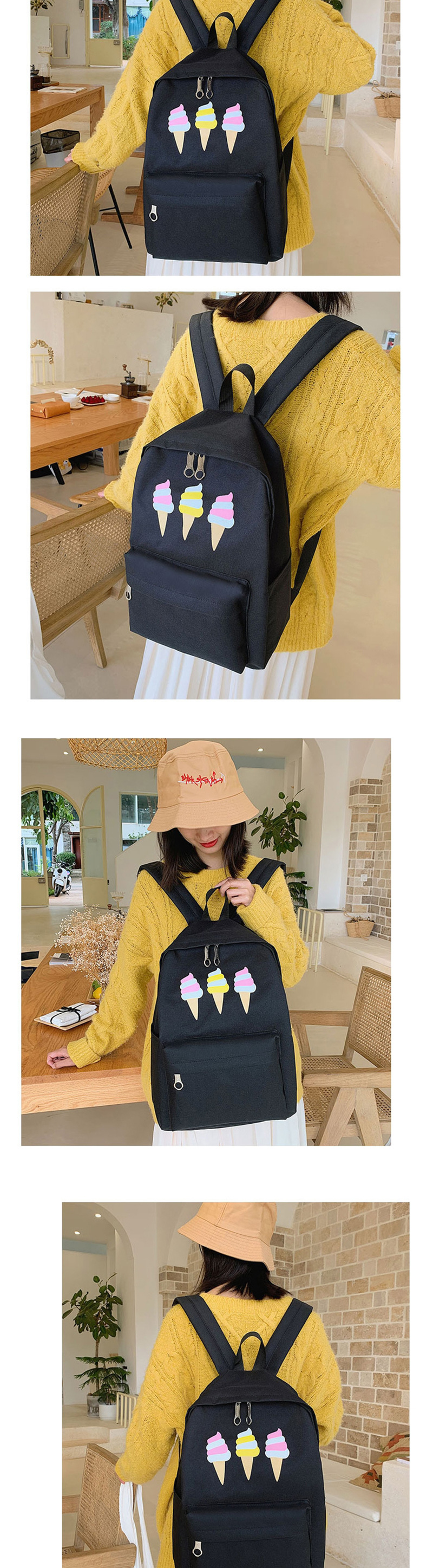 Fashion Yellow Ice Cream Print Backpack Four-piece,Backpack