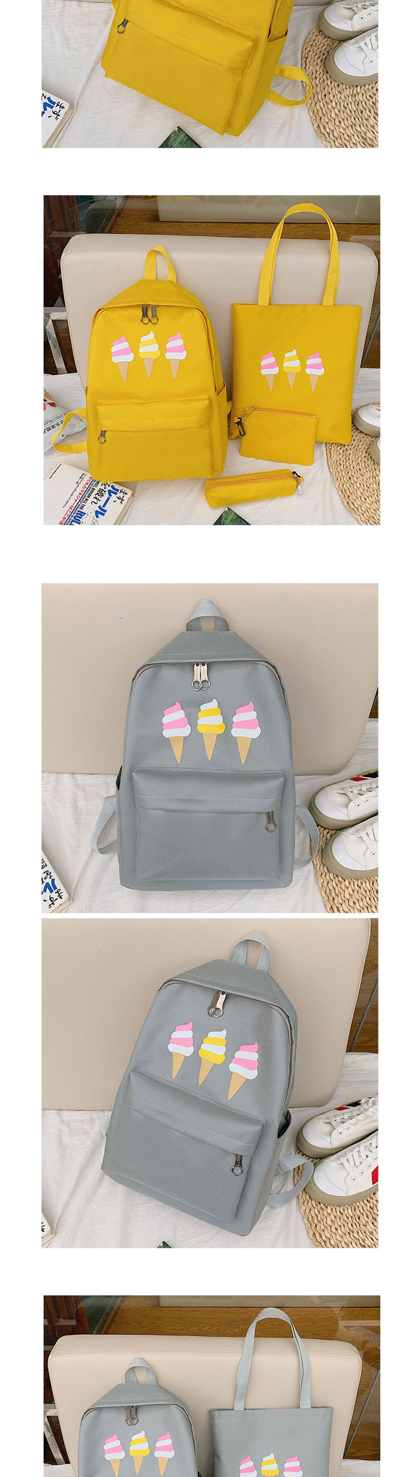 Fashion Pink Ice Cream Print Backpack Four-piece,Backpack