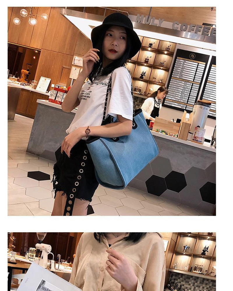 Fashion Light Blue Denim Tote With Chain And Shoulder Bag,Messenger bags