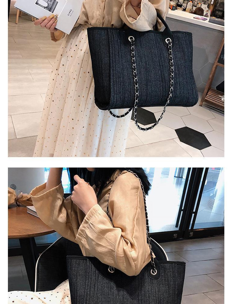 Fashion Navy Blue Denim Tote With Chain And Shoulder Bag,Messenger bags