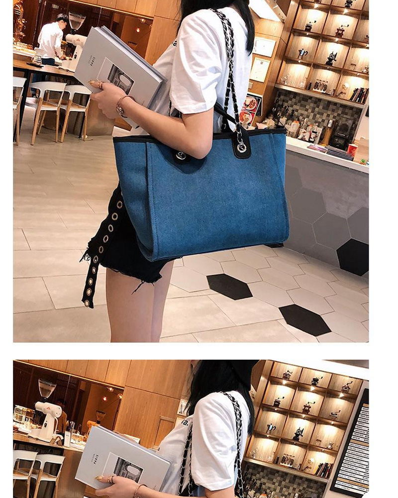 Fashion Dark Blue Denim Tote With Chain And Shoulder Bag,Messenger bags