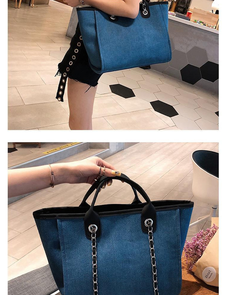 Fashion Light Blue Denim Tote With Chain And Shoulder Bag,Messenger bags