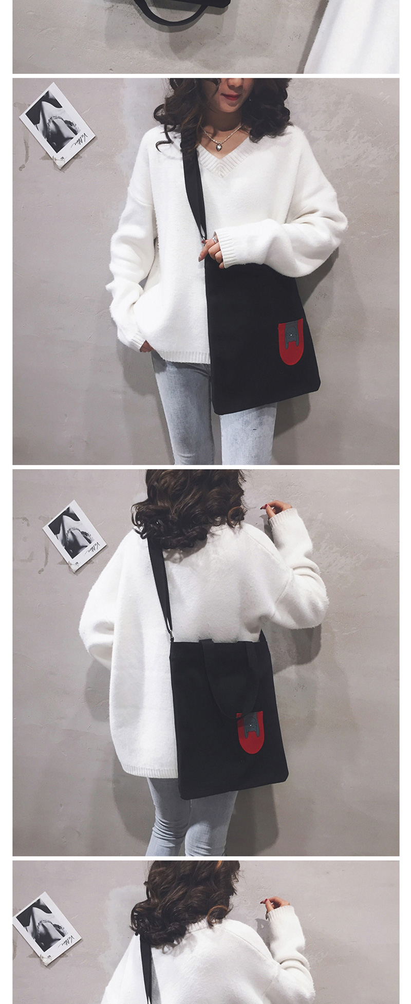 Fashion Black Stitched Contrast Shoulder Bag,Messenger bags