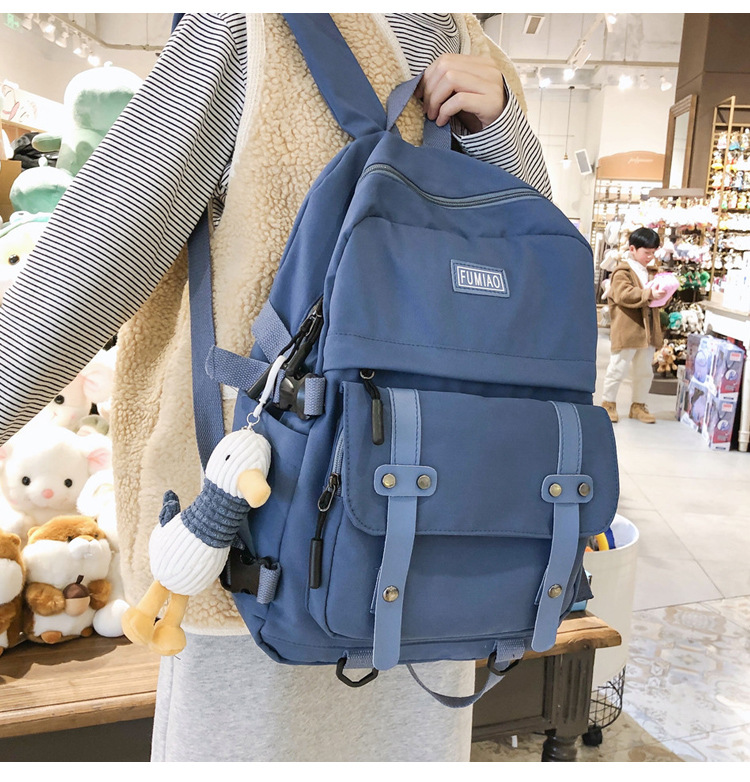 Fashion Blue Panel Flap Buckle Backpack,Backpack