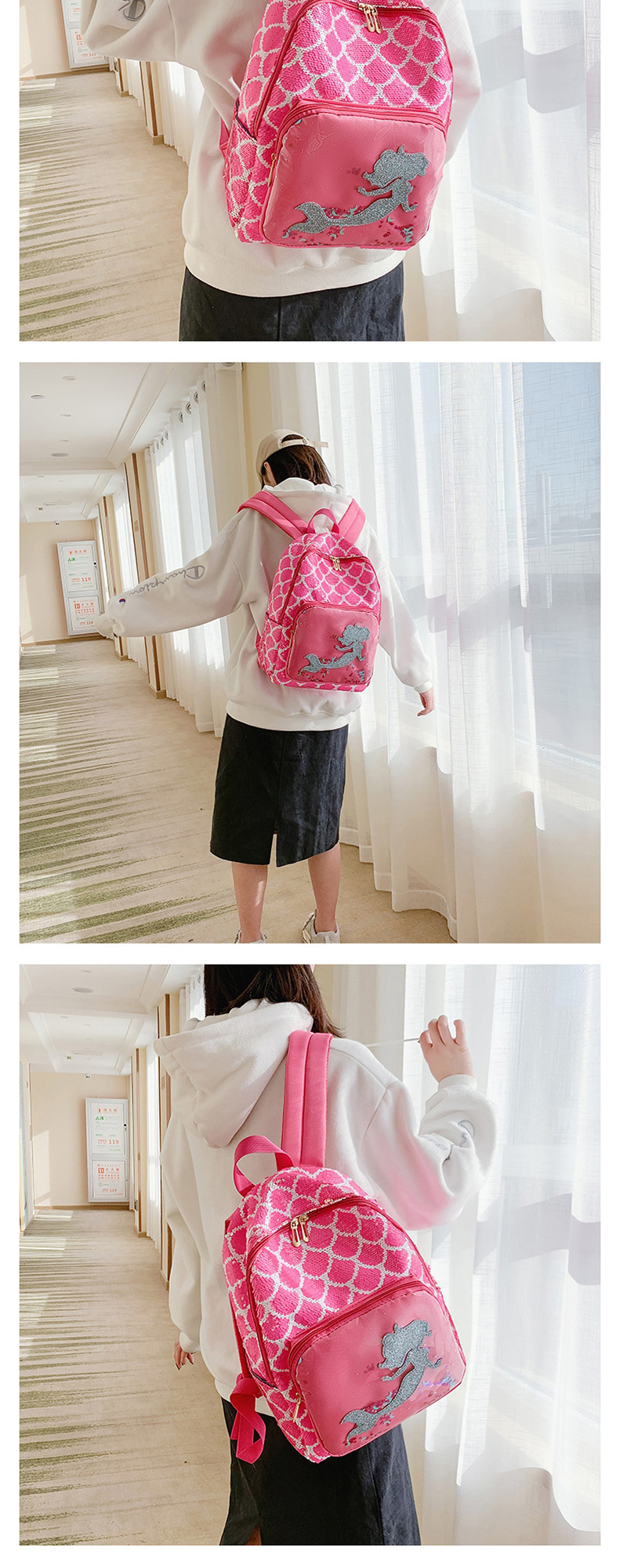 Fashion Pink Sequined Mermaid Backpack,Backpack