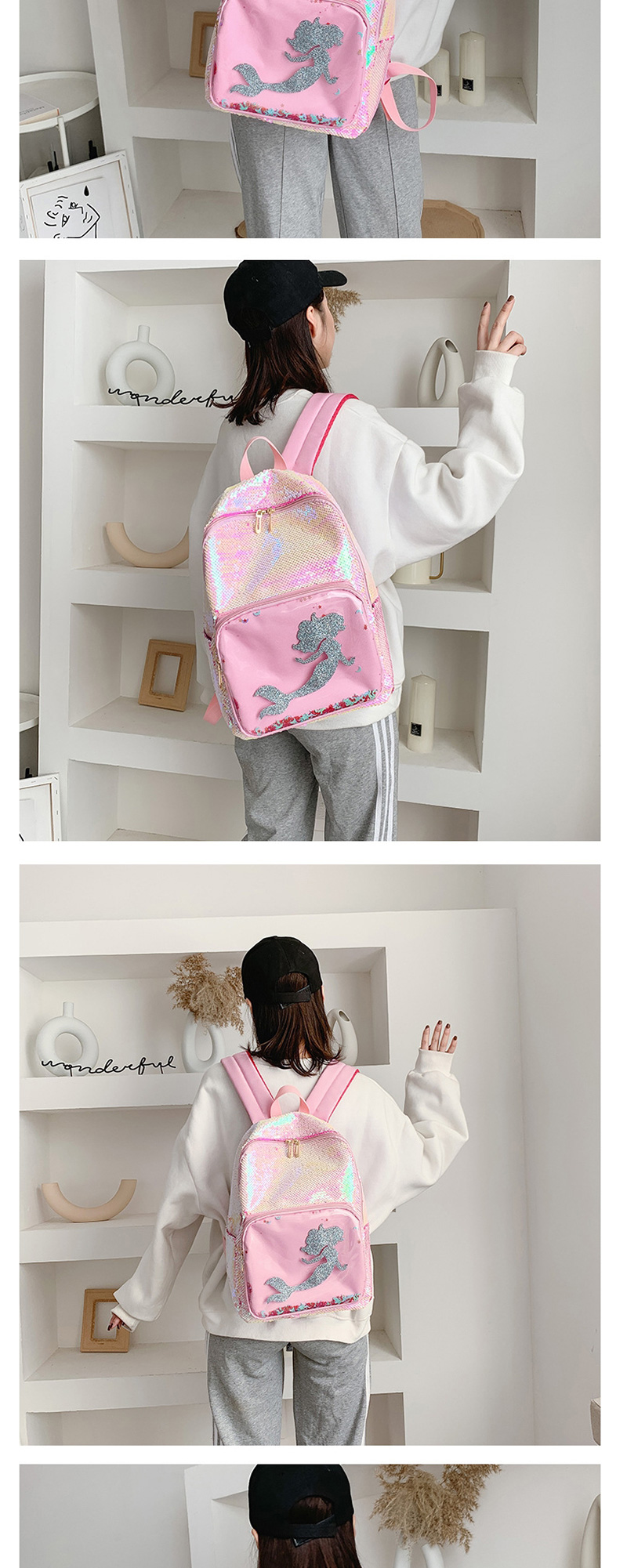 Fashion Silver Sequined Mermaid Backpack,Backpack
