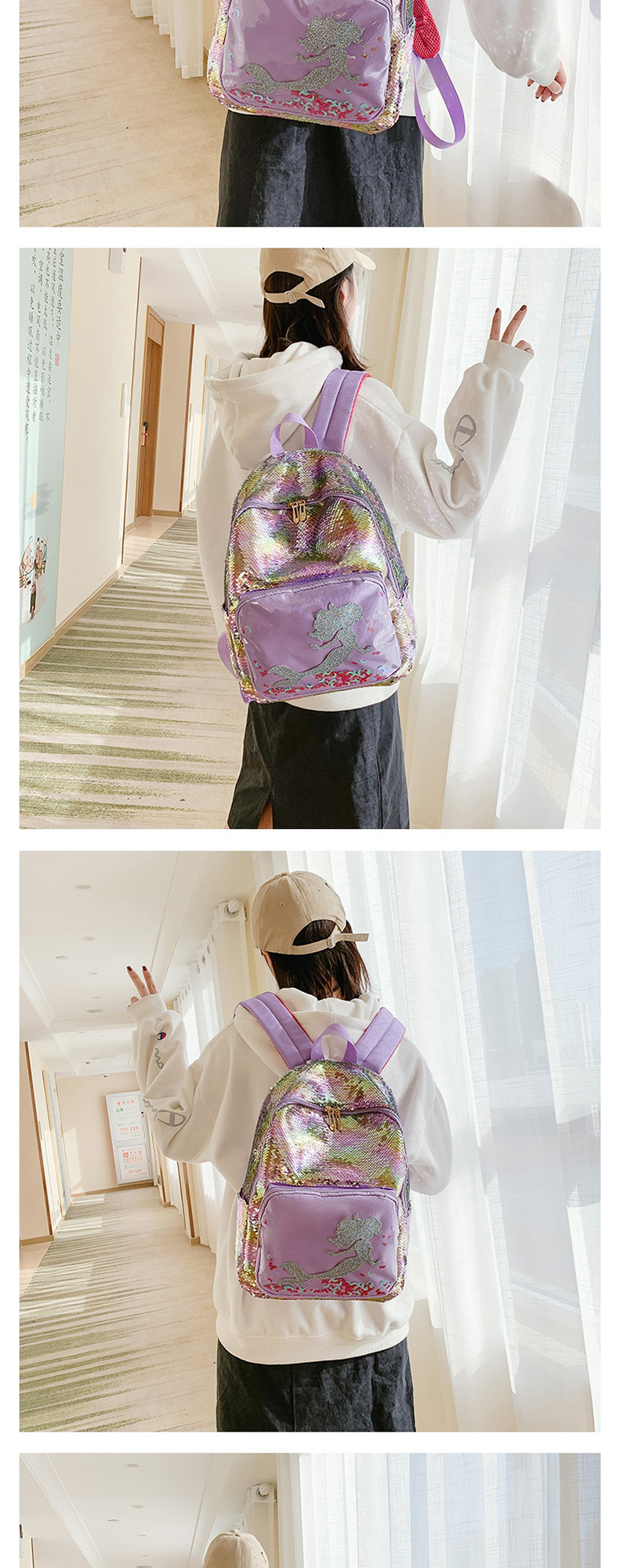 Fashion Color Purple Sequined Mermaid Backpack,Backpack