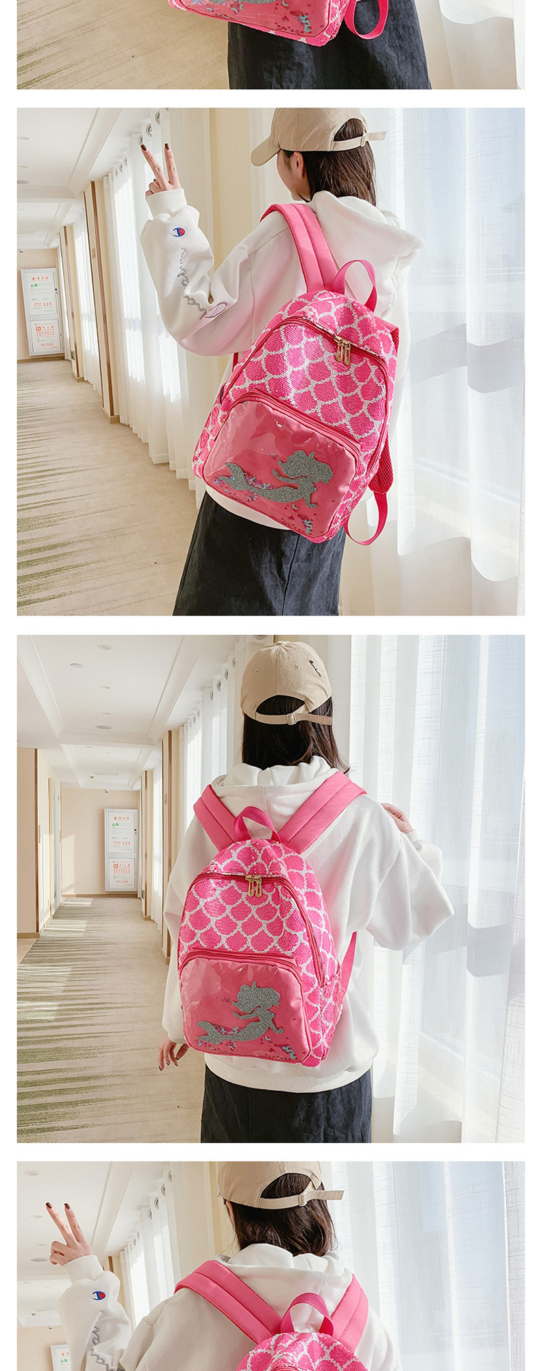 Fashion Light Rose Sequined Mermaid Backpack,Backpack