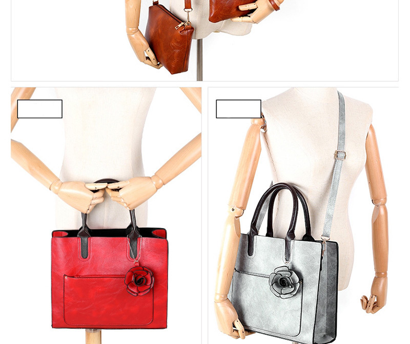 Fashion Brown Three-dimensional Flower Stitching Diagonal Cross Shoulder Bag,Messenger bags