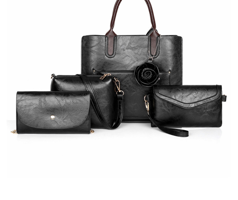 Fashion Black Three-dimensional Flower Stitching Diagonal Cross Shoulder Bag,Messenger bags