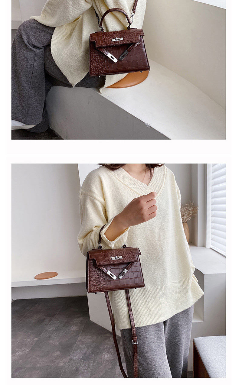 Fashion Coffee Color Crocodile Shoulder Bag With Lock,Shoulder bags