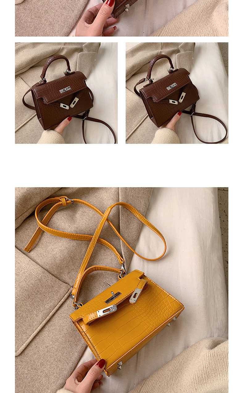 Fashion Coffee Color Crocodile Shoulder Bag With Lock,Shoulder bags