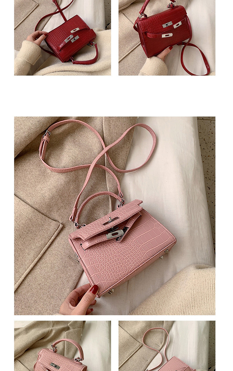 Fashion Pink Crocodile Shoulder Bag With Lock,Shoulder bags