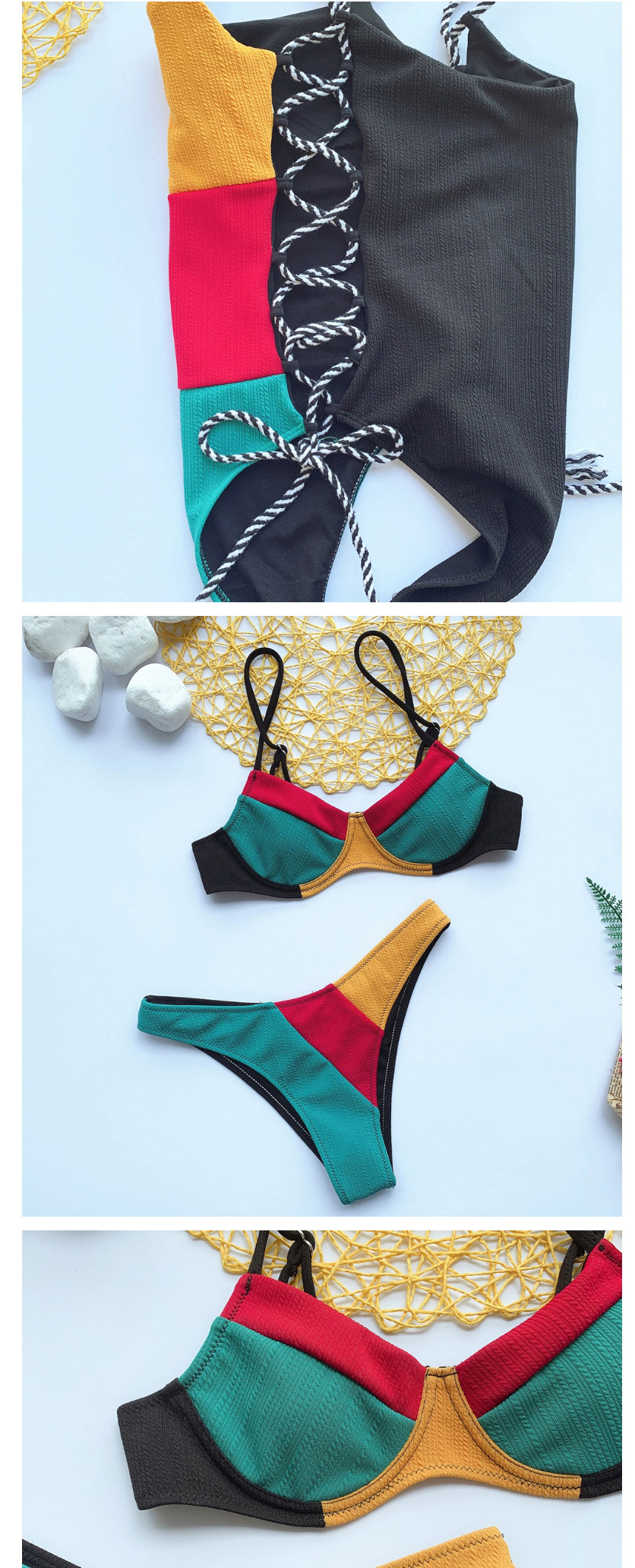 Fashion Color Contrast Stitching Split Swimsuit,Bikini Sets