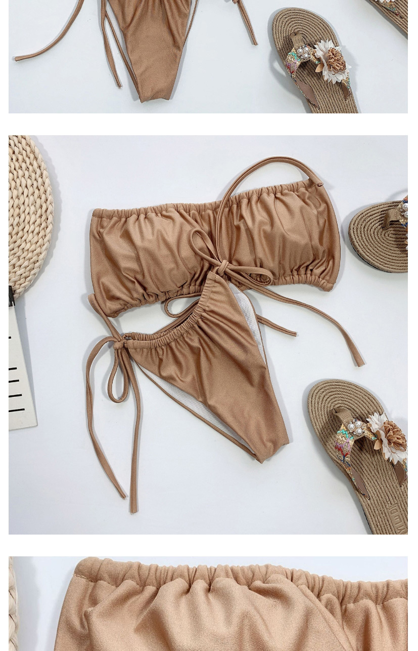 Fashion Caramel Glitter Strap Pleated Triangle Bag Split Swimsuit,Bikini Sets
