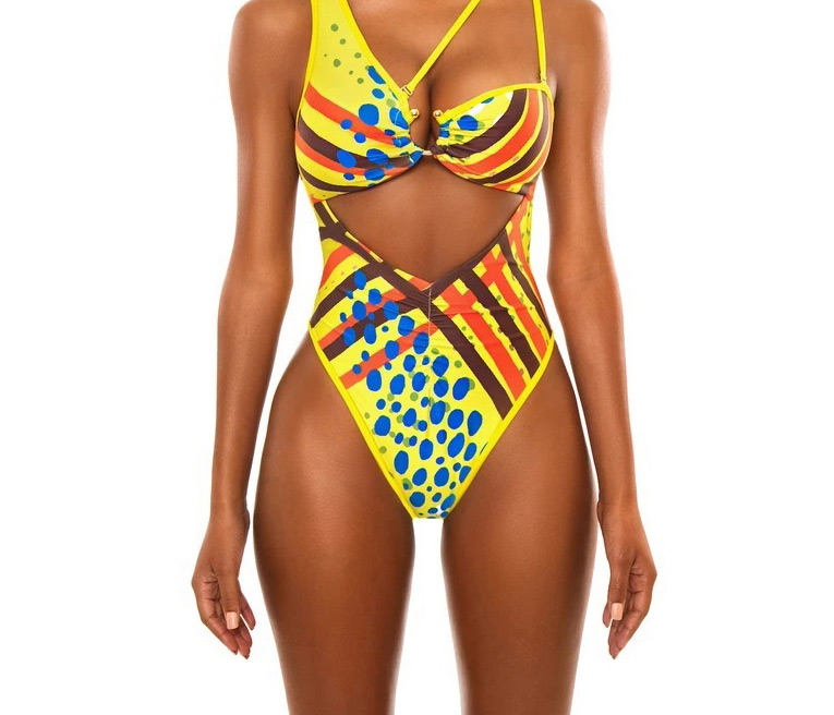 Fashion Pure Red Pleated Strap Cutout One-piece Swimsuit,One Pieces