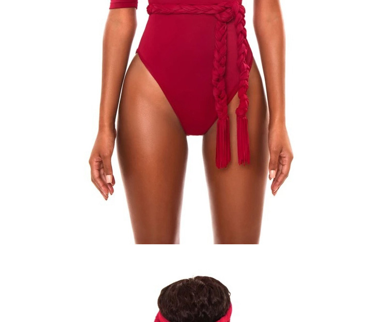 Fashion Red One-shoulder Swimsuit With Belt,One Pieces