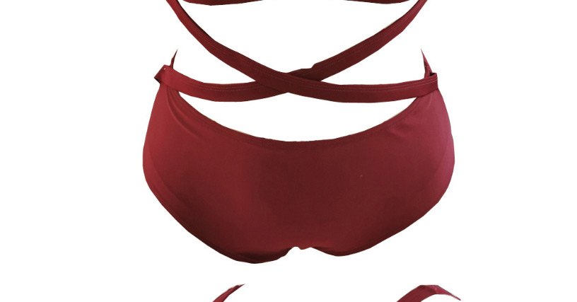 Fashion Dark Red Pleated Cross Cut One-piece Swimsuit,One Pieces