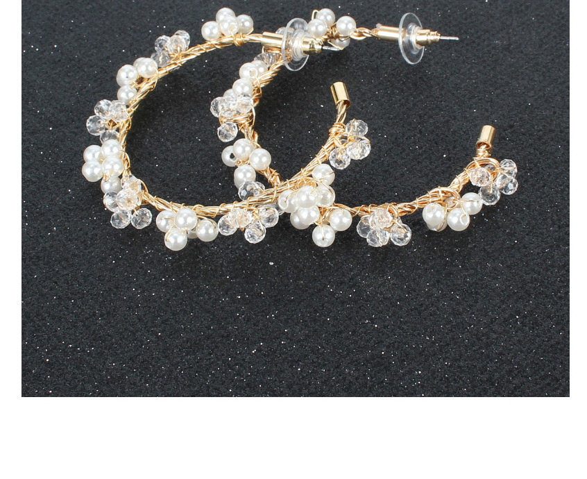 Fashion White Hand Wrapped Pearl Crystal Geometric Earrings,Hoop Earrings