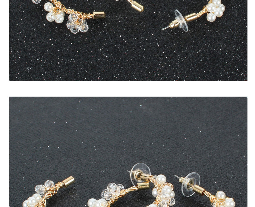 Fashion White Hand Wrapped Pearl Crystal Geometric Earrings,Hoop Earrings
