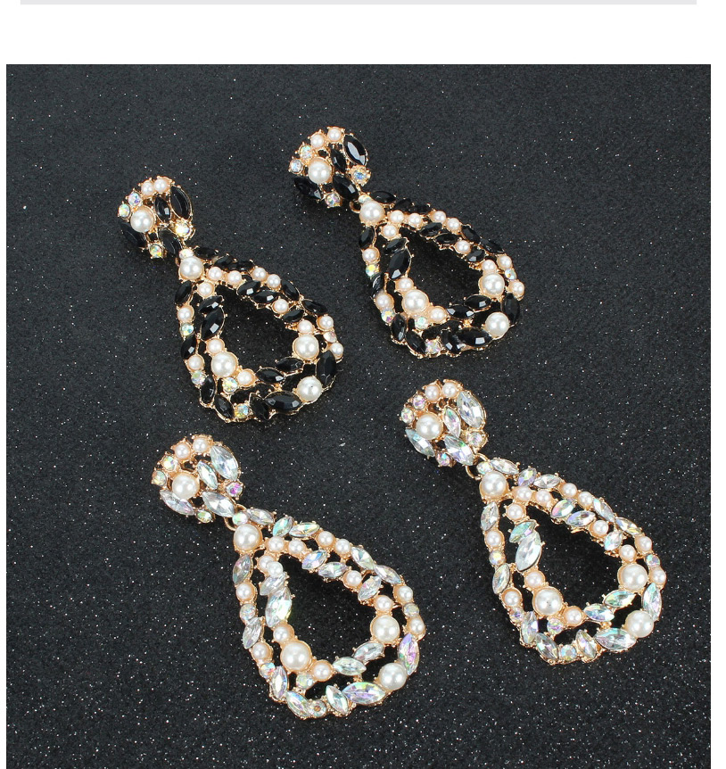 Fashion Black And White Drop-shaped Diamond Alloy Pearl Earrings,Drop Earrings