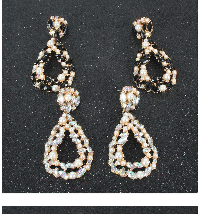 Fashion Black And White Drop-shaped Diamond Alloy Pearl Earrings,Drop Earrings