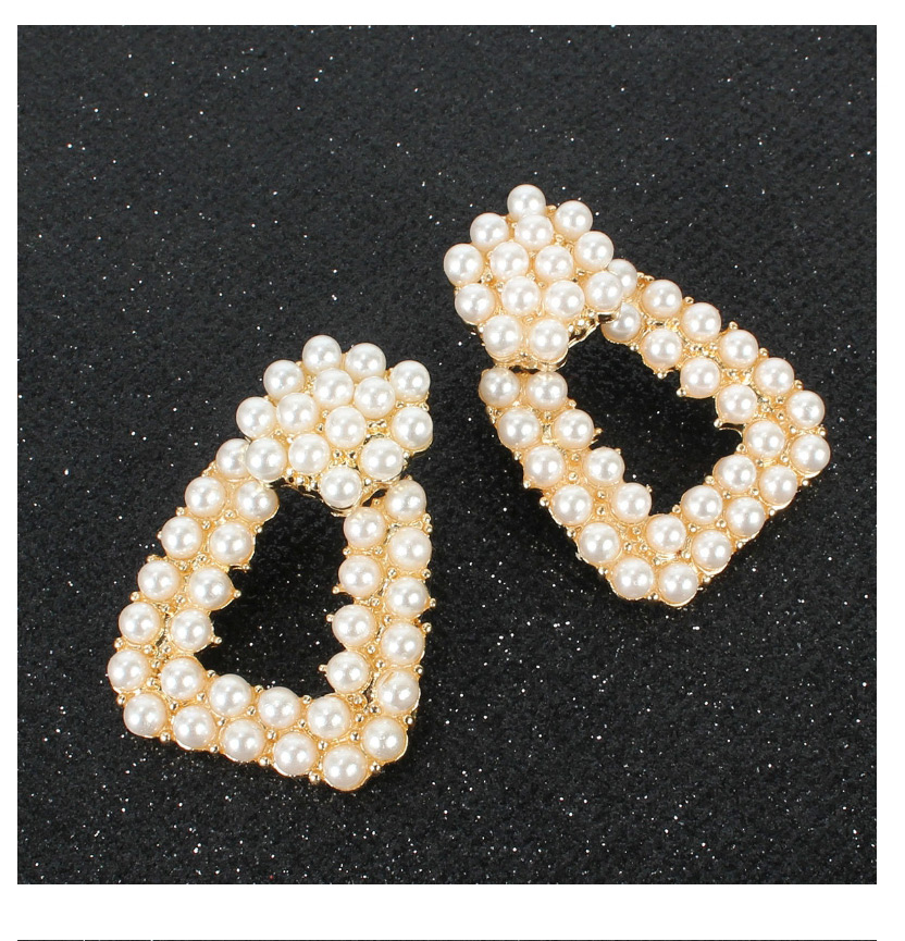 Fashion Golden Alloy Earrings With Pearl Geometry,Drop Earrings