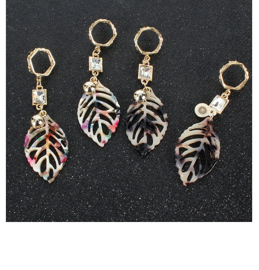 Fashion Black Leaf Shaped Acrylic Cutout Diamond Earrings,Drop Earrings