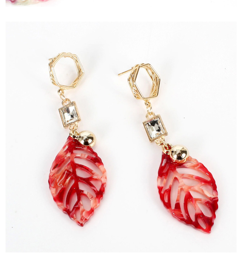 Fashion Red Leaf Shaped Acrylic Cutout Diamond Earrings,Drop Earrings