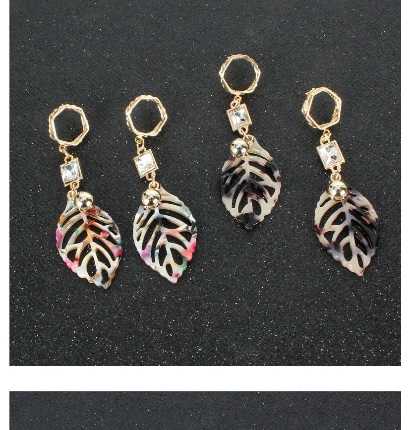 Fashion Color Mixing Leaf Shaped Acrylic Cutout Diamond Earrings,Drop Earrings