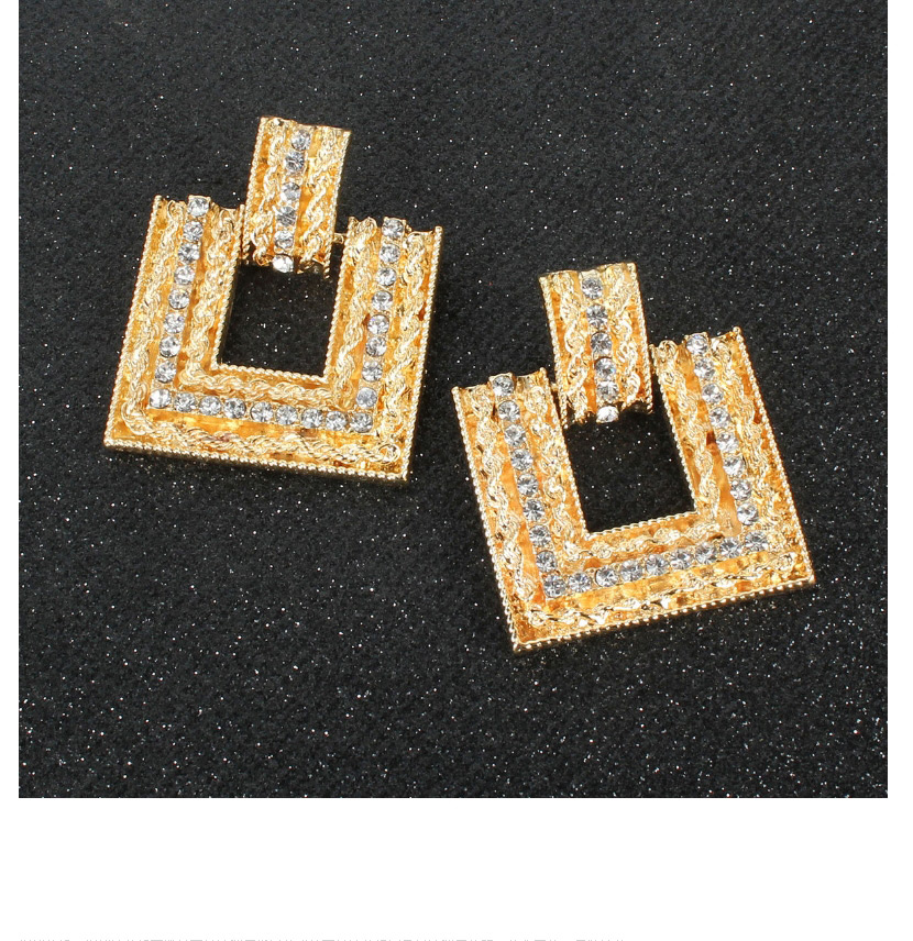 Fashion Golden Geometric Square Alloy Diamond Earrings,Drop Earrings