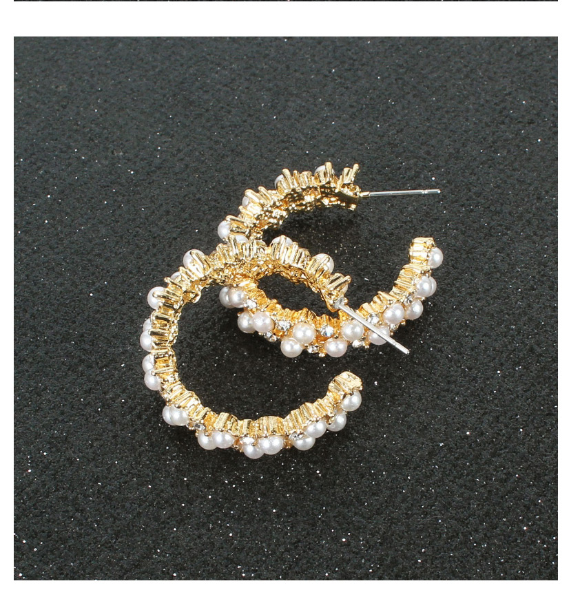 Fashion Golden Imitation Pearl C-shaped Earrings,Hoop Earrings